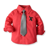 Autumn clothes little childrens shirt mens long sleeve foreign cotton shirt boys tie dress childrens red shirt