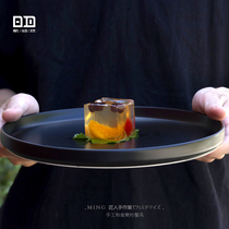 Miyake Family original simple frosted ceramic black matte disc set Retro dinner plate Western food plate Steak flat plate