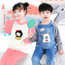 Fall and Winter Childrens Flag Pajamas Girls Children Thicken Baby Boys Home Clothing Boys Coral Valve Set