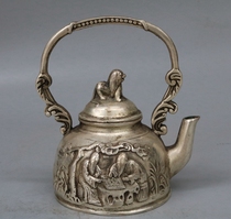 Antique Bronze pure copper Fu Lu Shou kettle ornaments hip pot teapot home decoration craft gifts antique collection