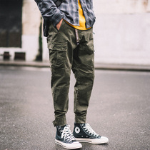 ins overalls mens trend brand tie feet loose small feet pants wild Korean version of the trend national trend wild casual pants men