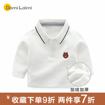 Baby autumn long sleeve top T-shirt base shirt Childrens male children velvet clothes Baby lapel polo shirt winter