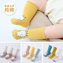 Newborn baby socks pure cotton spring and autumn high tube socks middle tube baby 0-1 years old printing glue cute long tube loose socks
