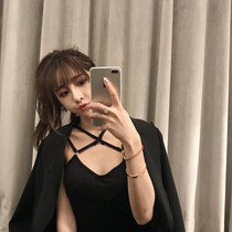 Lggstyle chic wind cardigan cross-ring buckle bottom vest female inner hitch short harness hot girl blouse girl