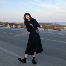 French vintage egg with coat long skirt Knitted base sweater skirt knee-length dress Autumn and winter little black dress for women
