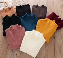 Spring Autumn Money Girl Semi-High Collar Pure Color Sweater External Single Child Baby Elastic Needle Weaselwear