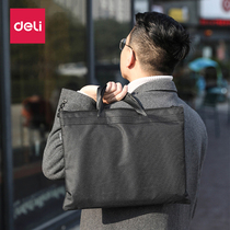 Deli briefcase handbag Business canvas double-layer mens and womens conference hand bag large-capacity thickened a4 document bag Accounting vouchers and bills storage bag Business travel computer bag Tutoring bag