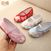 Children's embroidered shoes Women's clothes shoes Pale style children's shoes Girls' dance shoes Old Beijing Baby shoes