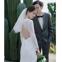 French light wedding dress 2021 new bride winter forest super fairy dream thin travel shot simple long-sleeved dress female