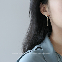 Inner beauty with the same section of the whole body 925 sterling silver zircon one-word rod long earrings temperament shows face thin