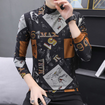 Mens warm underwear teenagers thickened blouses semi-high neckline undershirt autumn and winter workout clothes can be worn outside