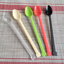 Disposable Roasted Xiancao Milk Tea Plastic Spoon Long Handle Spoon Yogurt Long Spoon Sand Ice Spoon Milkshake Cute Spoon