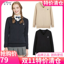 Eaton Jenny 2021 autumn college style two-dimensional girl knitted sweater pullover V-neck sweater G18M913