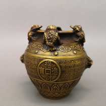 Lucky treasure Old brass golden toad bite money jar Incense burner Cornucopia decoration Household goods plate incense line Incense burner