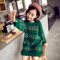 girls' sweater 2020 new autumn western style children's pullover big kids mid-length knitted skirt girls bottoming shirt