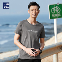 Hanska Summer 2021 New Cotton Print Short Sleeve T-Shirt Mens Loose Crewneck Casual Versatile Top Tide