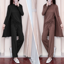 Fat womens new western-style suit plus size womens clothing 200 catties long-sleeved jacket wide-leg pants covering meat three-piece suit