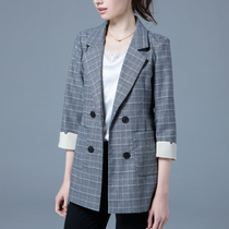 Plaid blazer womens 2021 autumn new casual seven-point sleeve retro plaid slim suit suit Korean tide