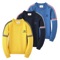 Boy big boy round neck sweater autumn winter base shirt 10 years old 12 Korean version of 2021 new childrens sweater tide