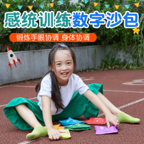 Kindergarten children throwing sandbags game geometric numbers letter throwing sandbags outdoor toys sensory integration training