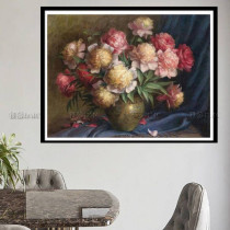 Printed new DMC cotton line Cross embroidered kit Living room Restaurant bedroom Flower European-style oil painting Mudan Flower bottle