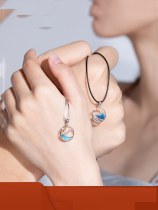 Mountain Sea Lovers Enamel Pure Silver Lock Bone Necklace Female pair Pendant Splicing Letters ornaments Valentines Day Gift A