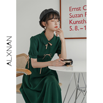 Deer Southward Dress Woman New 2022 Summer Green Temperament Style Small Crowdsourced waist with long Butterfly lacing dress