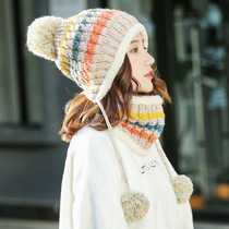 Northeast Harbin Xuxiang Tourist Equipment Winter Women Garsuede warm and cold-proof knit three-piece protective ear hair line hat
