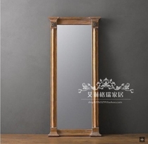 American countryside full solid wood carvings with dressing goggles French style retro antique antique engraving full body mirror floor mirror touchdown mirror