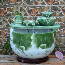Jingdezhen ceramic fish tank running water fountain humidifier ornaments Chinese living room Zhaocai Feng Shui wheel decoration crafts