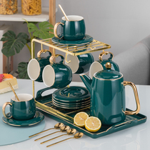 High-end emerald water ceramic set kettle Household living room heat-resistant water cup kettle Coffee and tea set