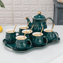 Nordic style water cup kettle Ceramic cold water pot Coffee tea set Living room drinking cup kettle set European style with tray