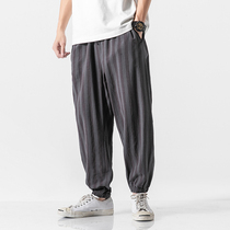 Japanese vintage Chinese cotton striped nine-point bloomers Mens Youth plus size casual sports bunch feet Haren pants