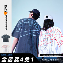 Summer American short-sleeved T-shirt boys national tide loose 2021 new Japanese hip hop street couple half-sleeve top