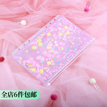 A5A6 Creative Teenage Girl Hearts Loose Sheets This Sequin Collection Bag Handbill Accessories Shake Cards Hand Ledger Decorated Zipped Bag