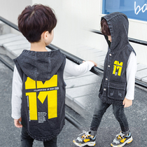 Boy Cowboy Waistcoat Spring Fall Outside Wearing 2022 New CUHK Scout Ocean Shoulder Child Han Edition Vest Tide