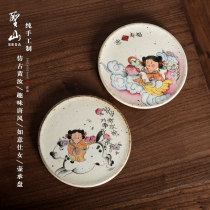 Antique hand-painted fun pot bearing ceramic tea tray tea tray tea tray