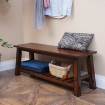 Solid wood entry shoe stool home door retro shoe stool entrance stool American bedroom bed tail stool creative bench