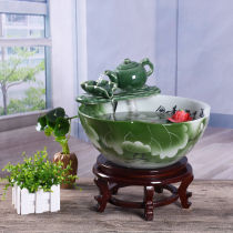 Jingdezhen ceramic flowing water fountain fish tank blue and white fish tank sleeping bowl lotus bowl lotus bowl living room ornaments