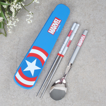 South Korea imported round Rod Avengers United States captain stainless steel spoon chopsticks box 3 sets of tableware portable