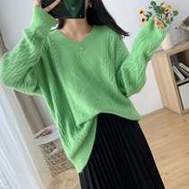 Large size womens 2019 autumn and winter New sweater 200 Jin fat sister loose Big V collar slim bottoming sweater