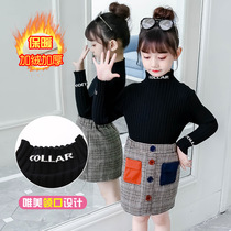 10 years old 12 autumn winter clothes 2021 new girls plus velvet padded sweater 5 girls 7 children 6 Half high neck knitwear 4