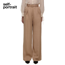 self-portrait milk tea coffee pleated waist wide-leg pants trousers
