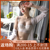Japan New 1 2 half cup bra sexy white gathering small chest ultra thin lace temptation bra set