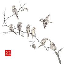 Various shapes and lively ink birds are free of deduction psd format ink bird design material