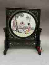 Antique Ceramic Panel Painting Collection Wang Difan Masters Works Chicken Wing Wood Inlaid Porcelain Panel Painting Family Music Interview Screen