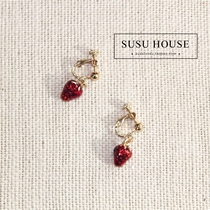 Sauce strawberry original earrings temperament Korean no ear pierced ear clip small sweet red clip style earrings screw clip