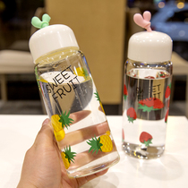 Simple water bottle with lid fruit Korean fresh personality trend glass creative cute transparent Korean water Cup