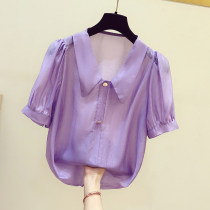 Very Fairy purple chiffon shirt female 2020 Summer new Korean version of Tencel short sleeve doll collar shirt foreign style top