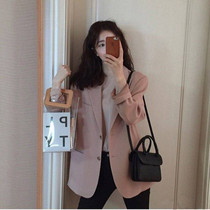 2021 autumn new pink small suit jacket female Korean loose thin mid-length chic casual suit trend